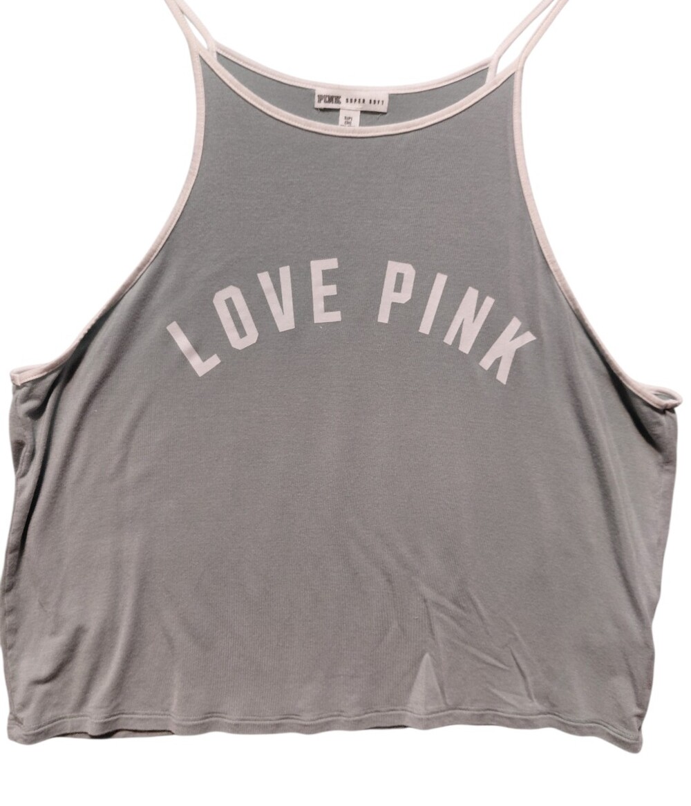 PINK Victoria's Secret Super Soft Scoop-Neck LOVE PINK Tank with White Trim